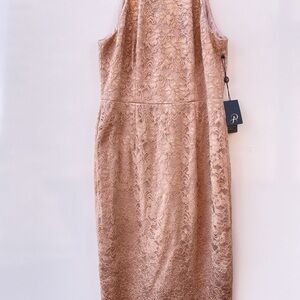 Elegant Sleeveless Rose Gold Lace Midi Dress